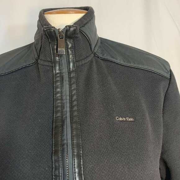 Calvin Klein Women's Small Black Moto Motorcycle Full Zip Jacket (w/Leather) - Picture 3 of 6